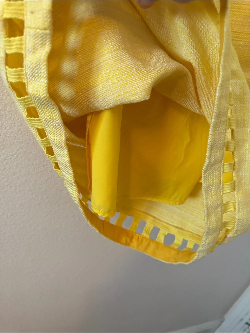 Yellow Tweed Short Sleeve vintage mini dress Size XS with Cutout Trim